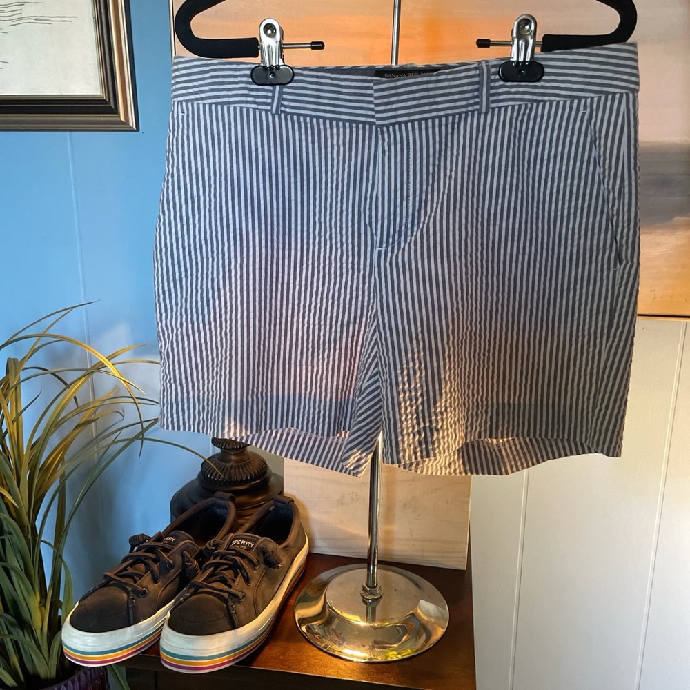 Banana Republic Blue and White Striped Cotton Bermuda Shorts
